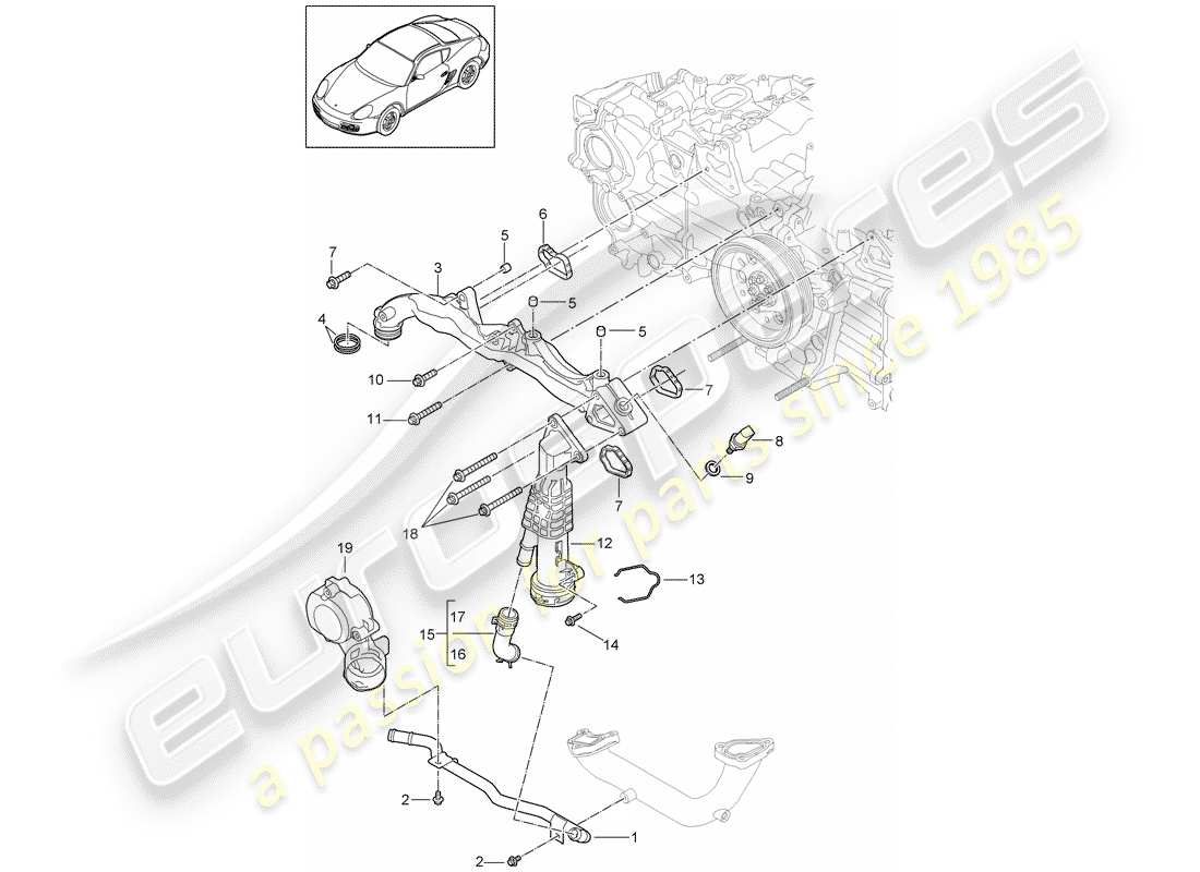 porsche 2010 (987 cayman) assembly carrier water pipe part diagram