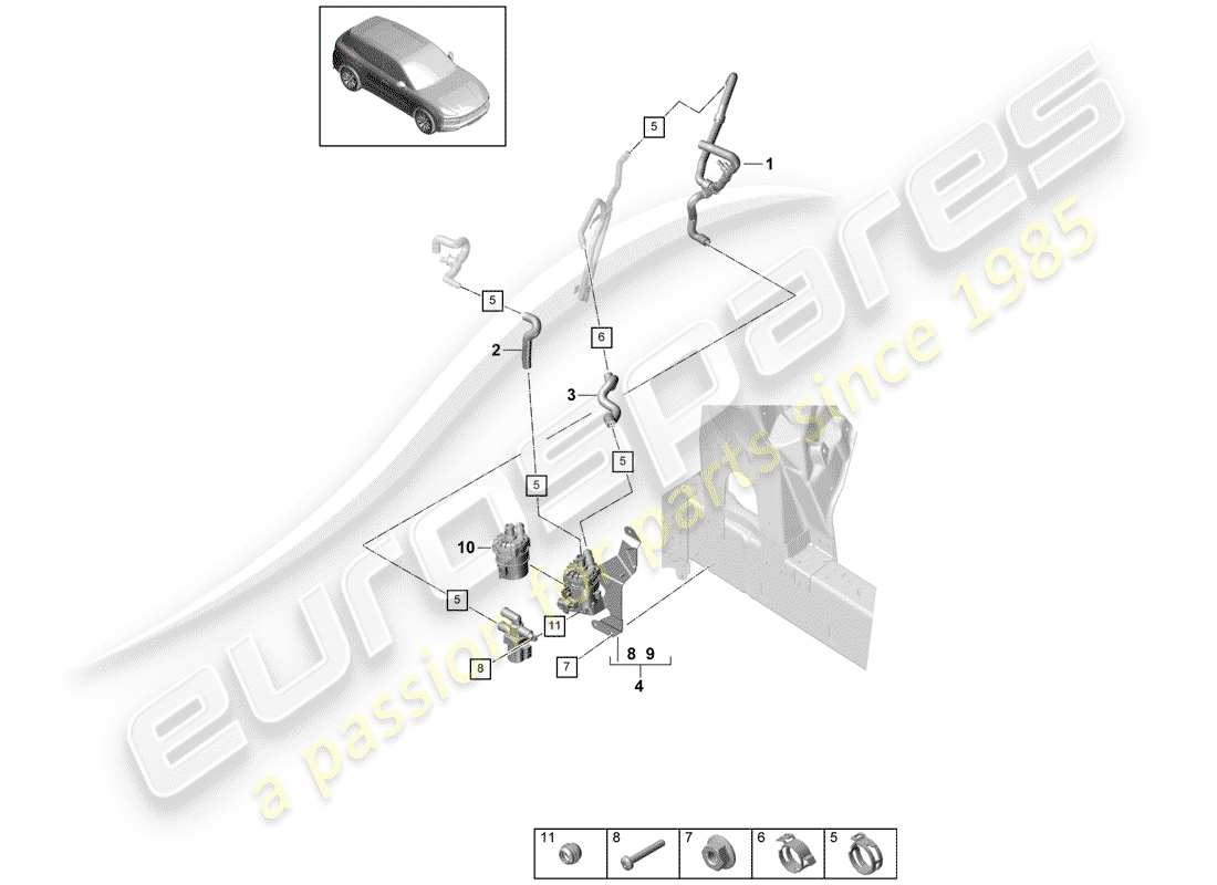porsche 2020 (cayenne e3 9ya/9yb) heater r4 low-temperature circuit left front for vehicles with hybrid drive part diagram