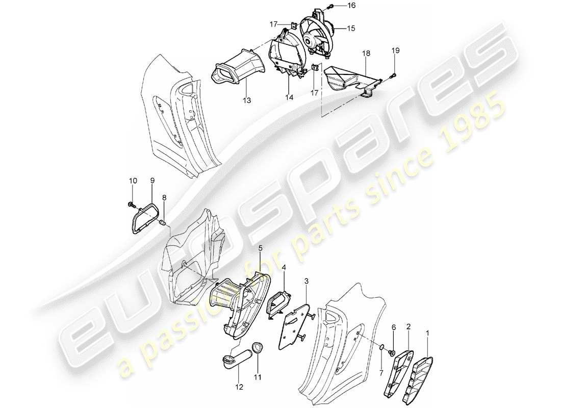 porsche 2007 (987 boxster) air guide fan engine bay parts diagram