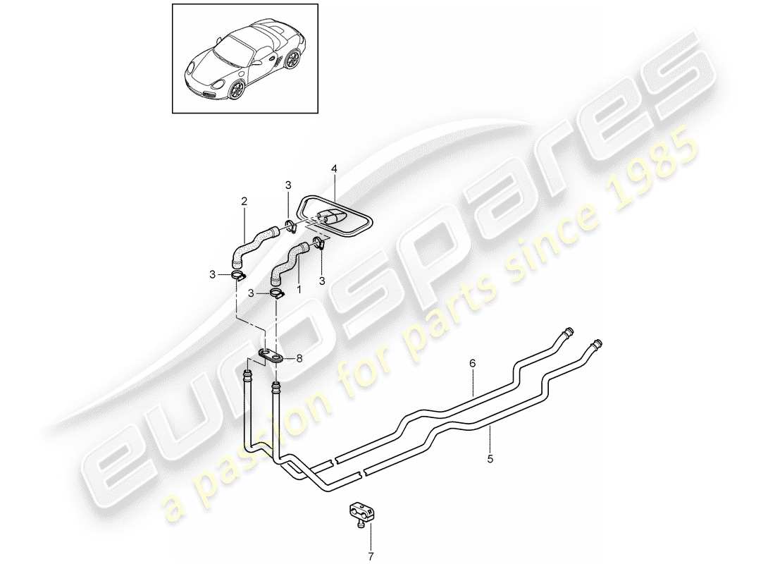 porsche 2012 (987 boxster) heater 1 supply pipe return line parts diagram