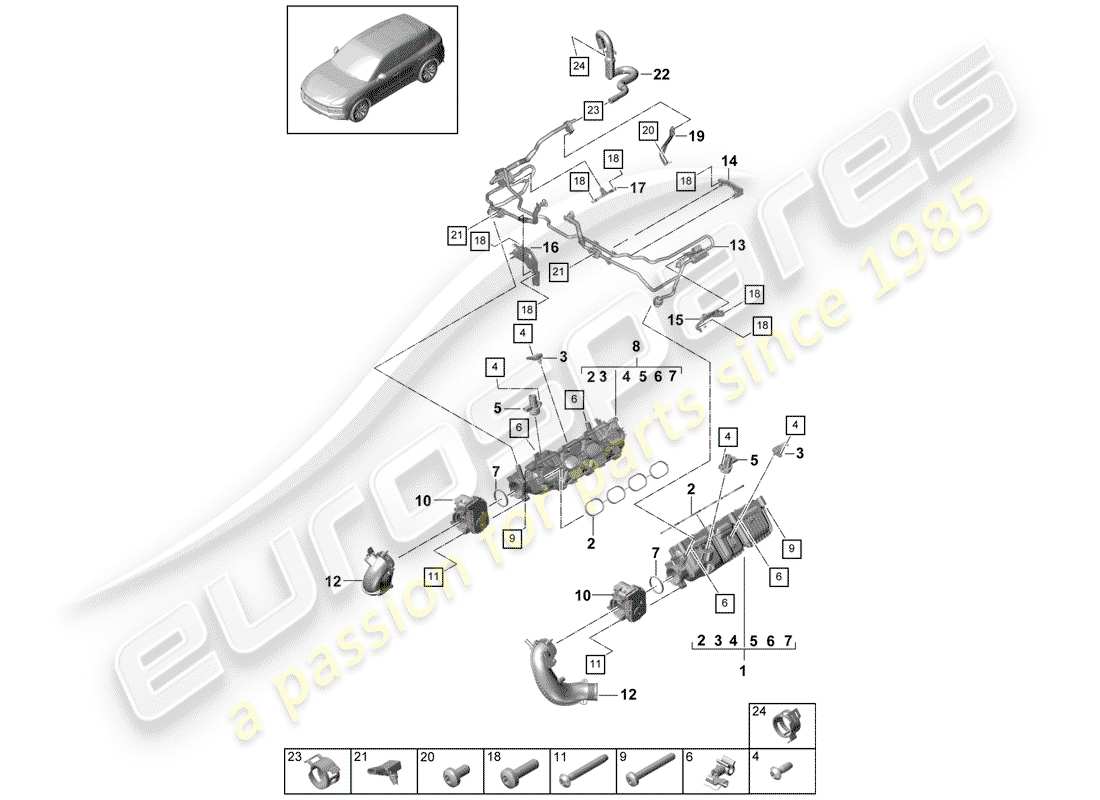 porsche 2019 (cayenne e3 9ya/9yb) intake manifold throttle valve adapter ventilation for fuel tank parts diagram