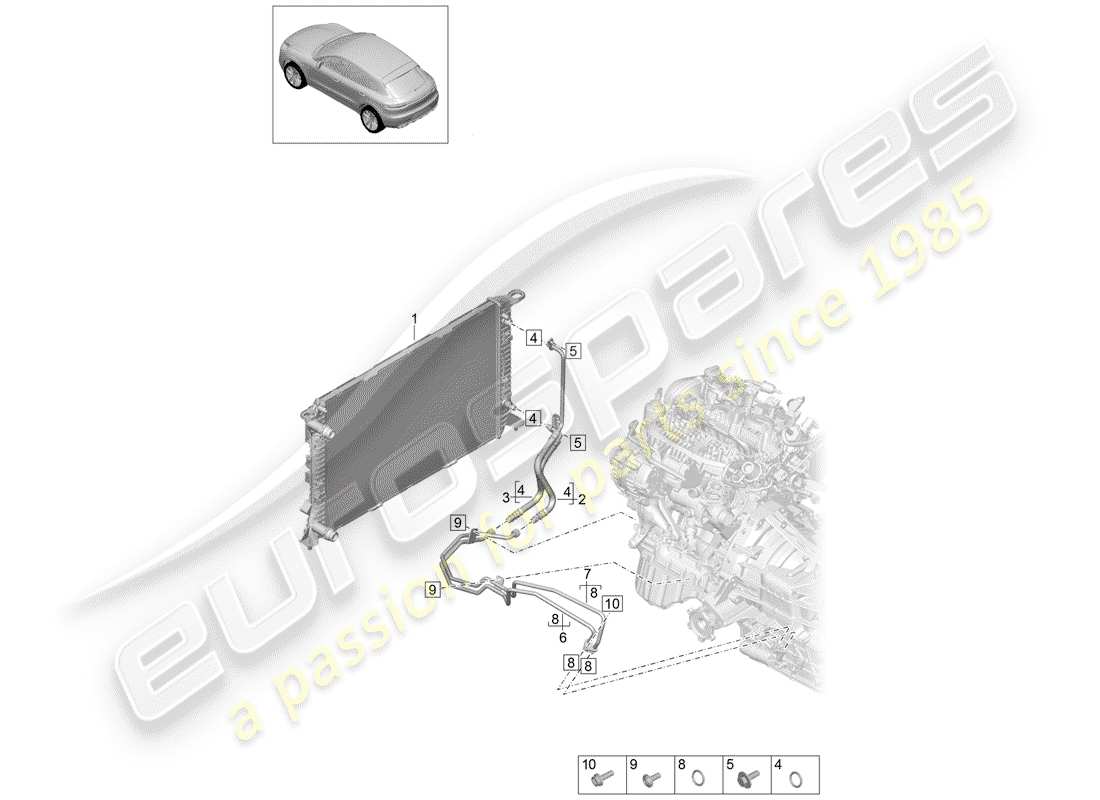 porsche 2019 (macan) - pdk - gearbox gear oil cooler oil pressure line part diagram