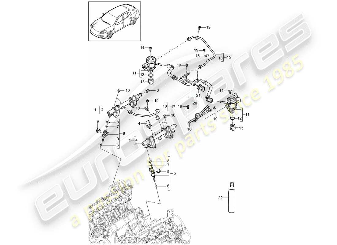 porsche 2016 (panamera 970) fuel collection pipe high-pressure injector high pressure pump parts diagram