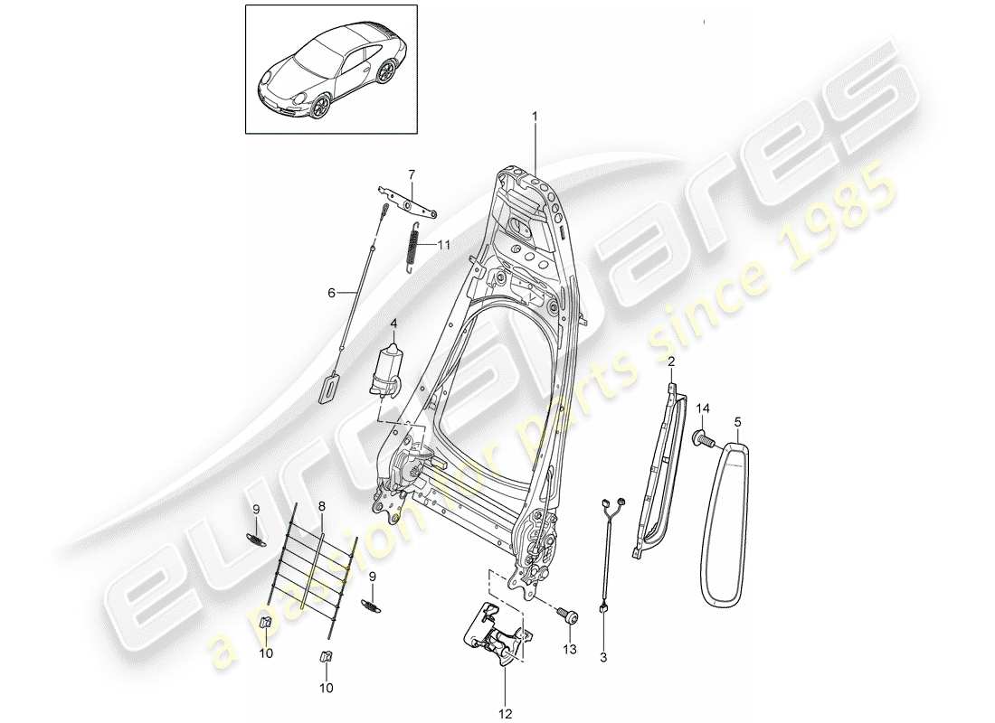 porsche 2011 (997-2) backrest frame parts diagram
