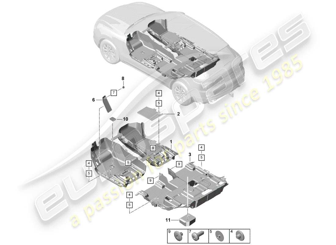 porsche 2020 (cayenne e3 9ya/9yb) flooring part diagram