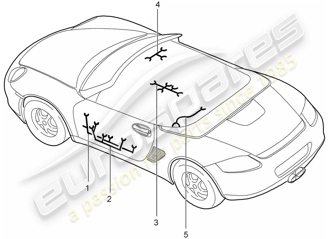 porsche 2009 (987 boxster) wiring looms doors airbag centre console glove box hardtop parts diagram