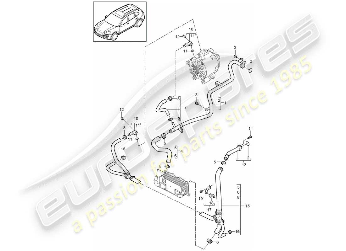 porsche 2016 (cayenne e2 92a) coolant cooling system part diagram