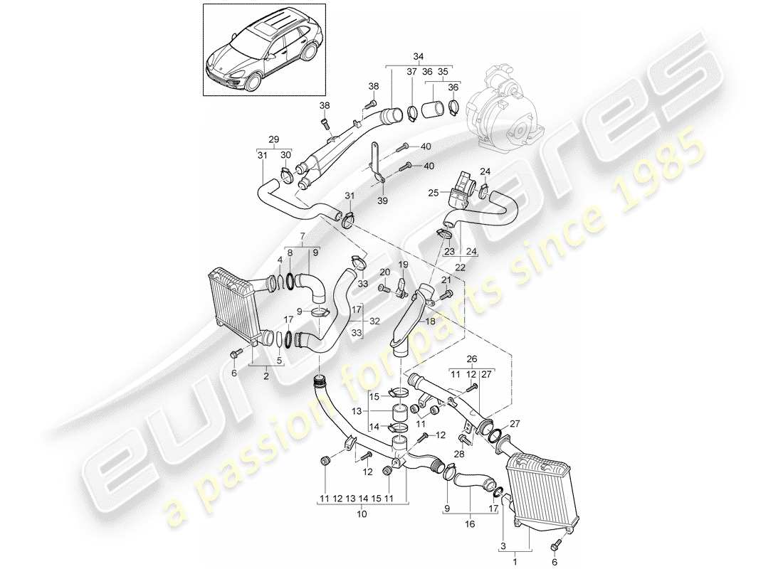 porsche 2013 (cayenne e2 92a) charge air cooler pressure pipe part diagram