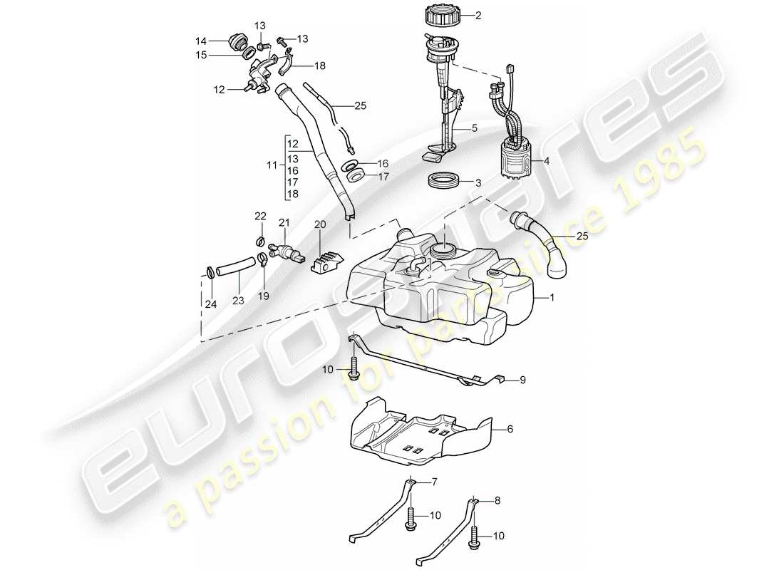 porsche 2001 (986 boxster) fuel tank parts diagram