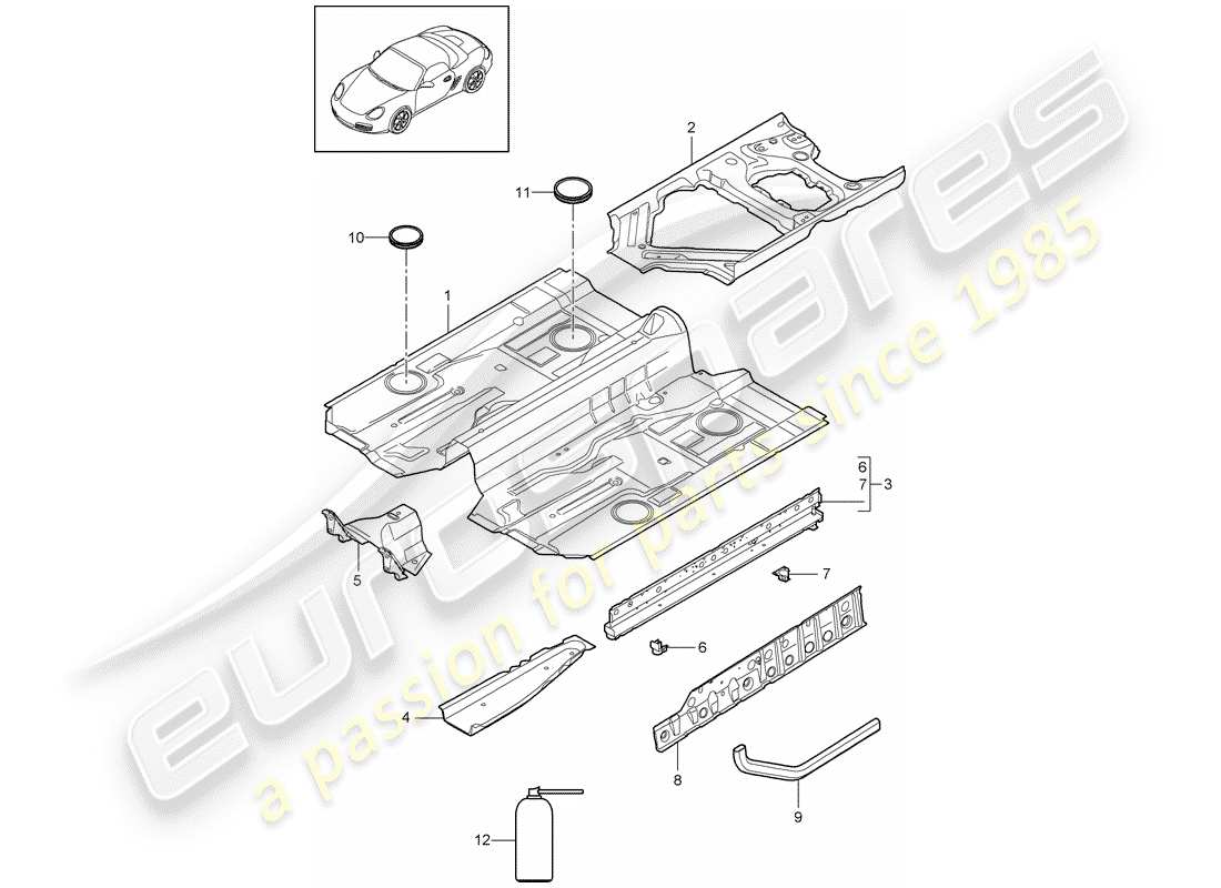 porsche 2010 (987 boxster) floor assembly center parts diagram