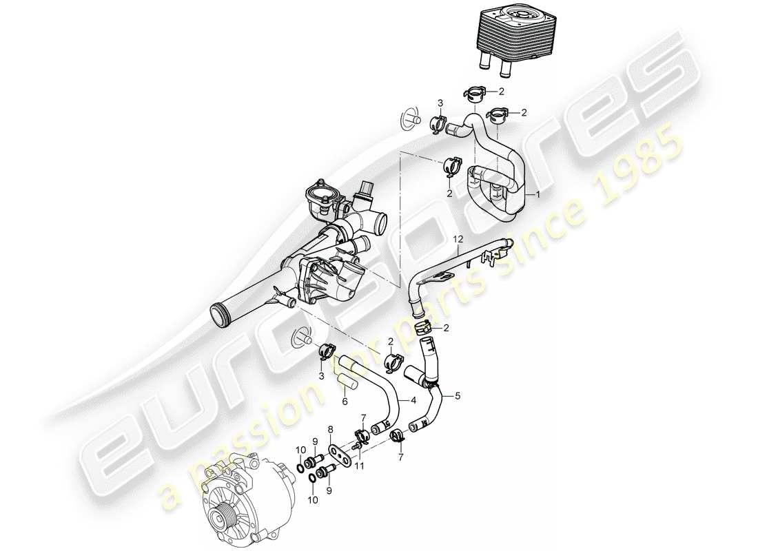 porsche 2009 (cayenne e1 9pa) coolant cooling system 2 parts diagram
