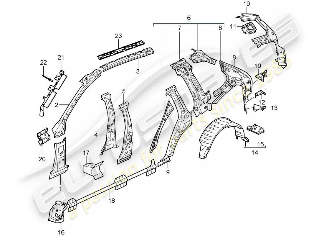 porsche 2003 (cayenne e1 9pa) side part inner parts diagram