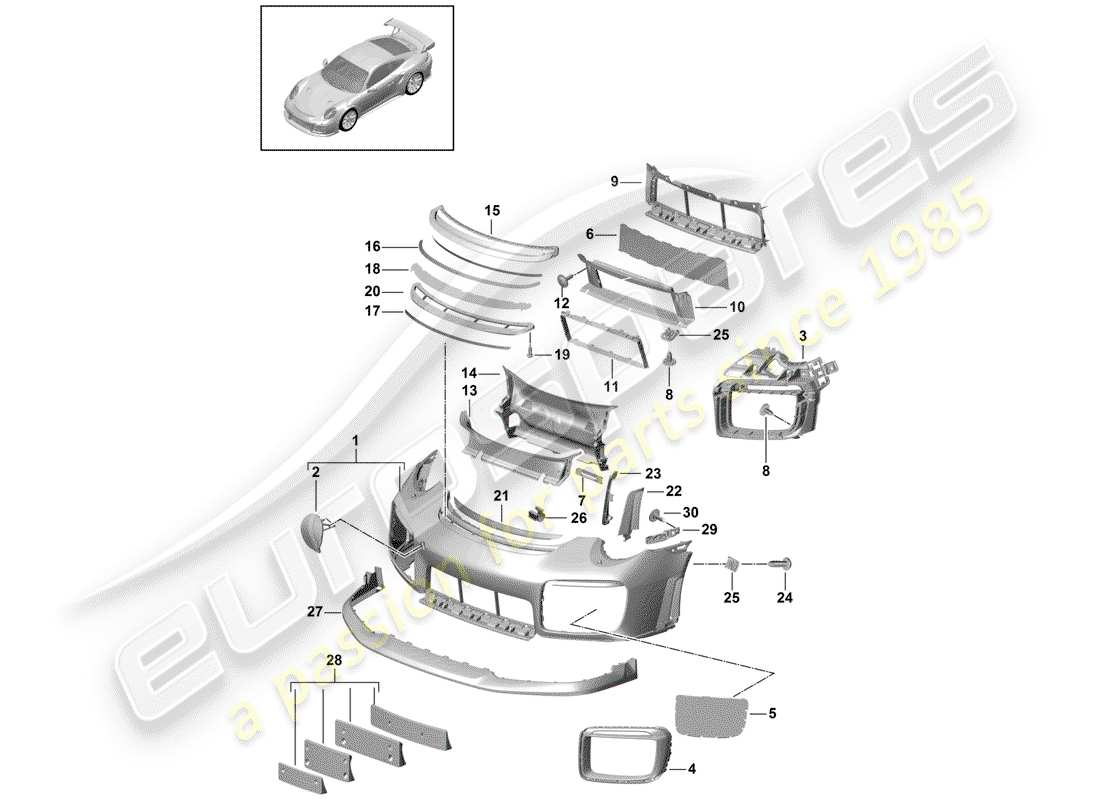 porsche 2015 (991-1 turbo) bumper gt2 rs front body part diagram