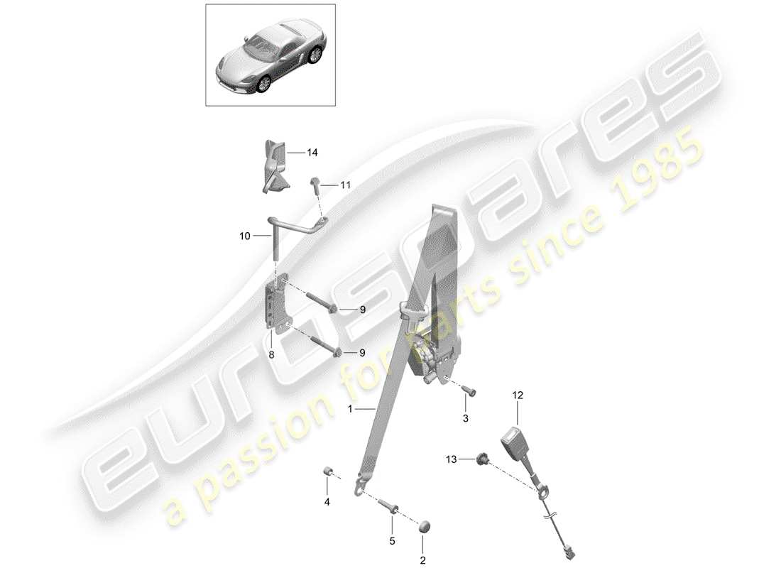 porsche 2020 (718 boxster) three-point safety belt parts diagram