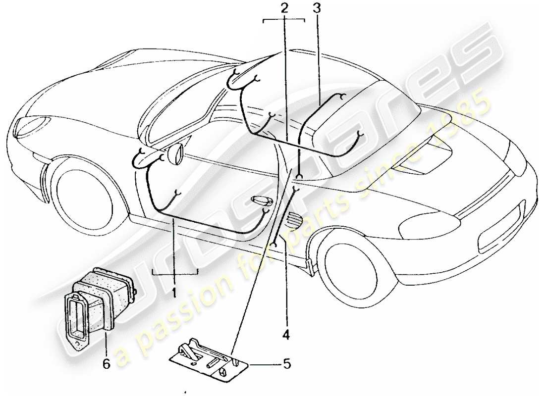 porsche 2000 (986 boxster) wiring looms driver's door passenger's door hardtop parts diagram