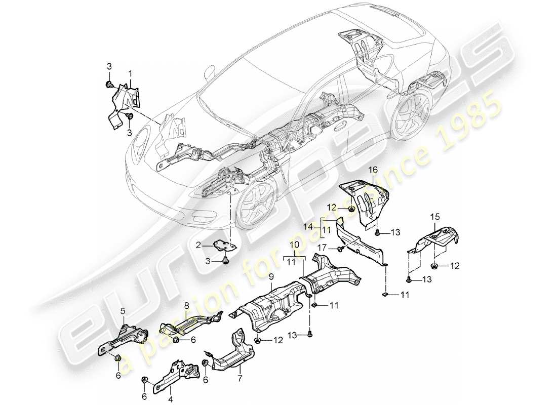 porsche 2016 (panamera 970) trims heat insulation underbody parts diagram