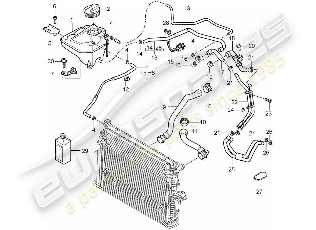 porsche 2006 (cayenne e1 9pa) coolant cooling system coolant expansion tank part diagram