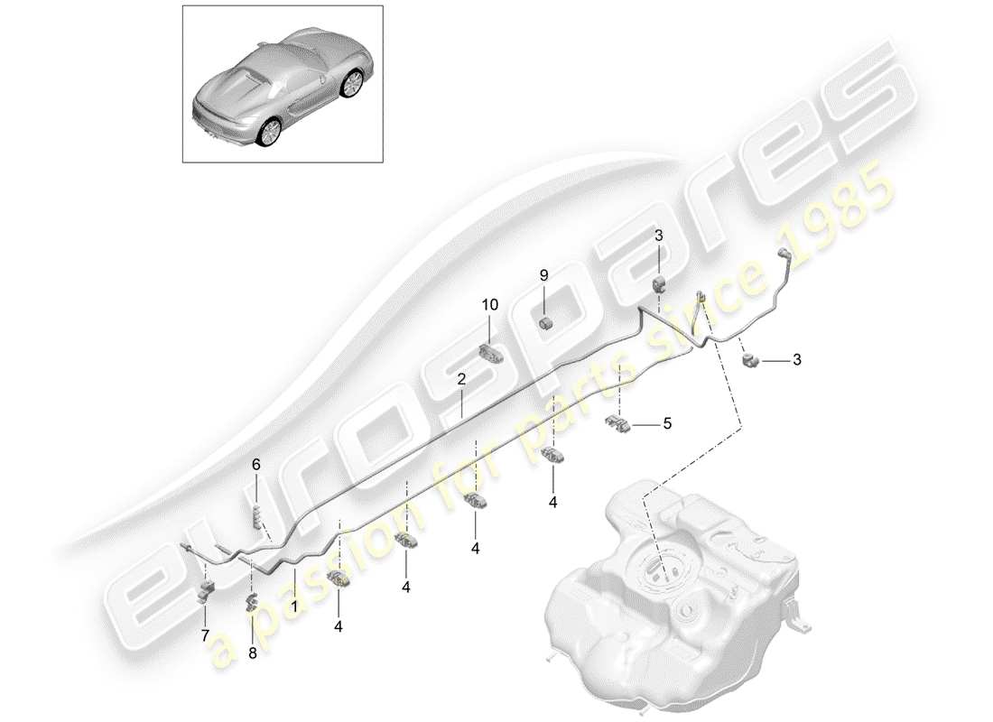 porsche 2016 (981 boxster spyder) fuel line front fuel supply system parts diagram