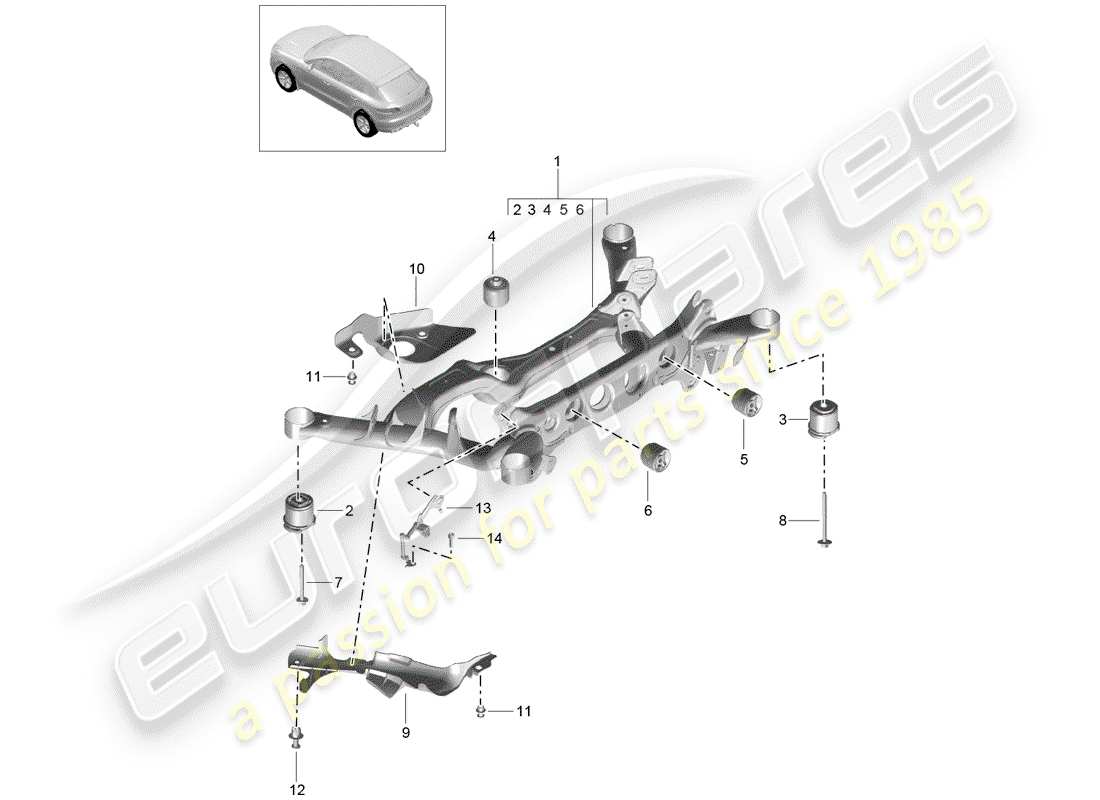 porsche 2014 (macan) rear axle suspension sub-frame level sensor parts diagram