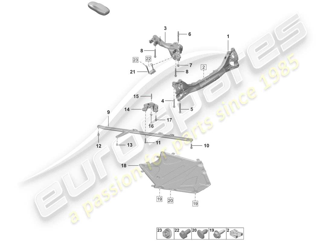 porsche 2020 (992-1) rear axle cross member parts diagram
