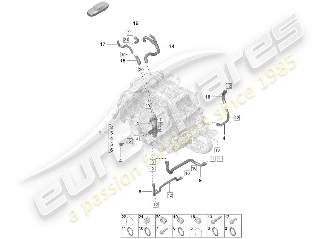 porsche 2020 (992-1) coolant cooling system distributor for coolant engine parts diagram