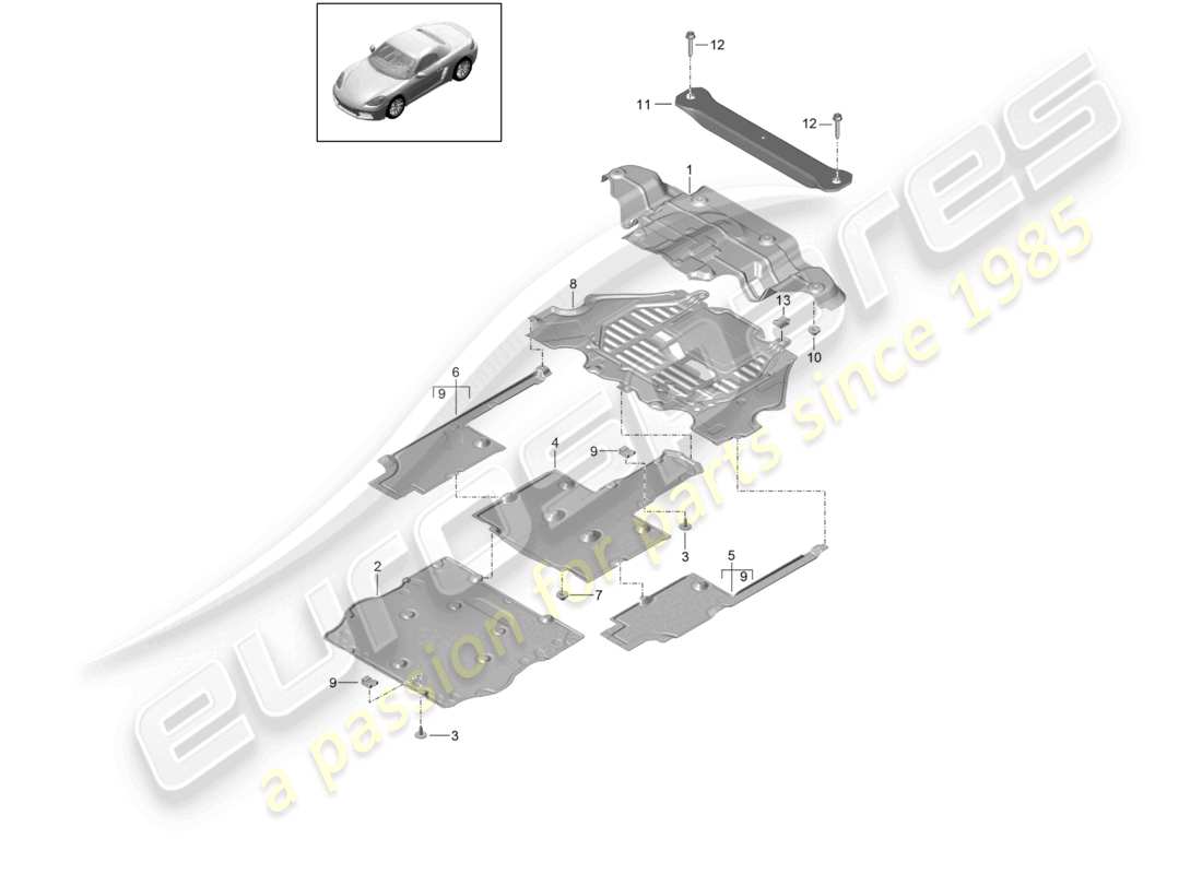 porsche 2017 (718 boxster) trim underbody parts diagram