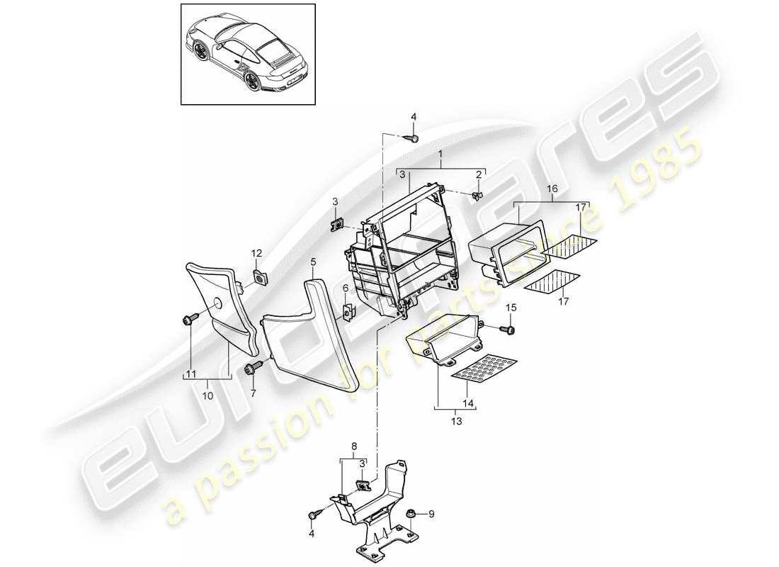 porsche 2012 (997-2 turbo / gt2 rs) center console parts diagram
