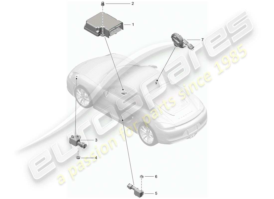 porsche 2015 (981 cayman) control unit crash sensor for airbag airbag part diagram