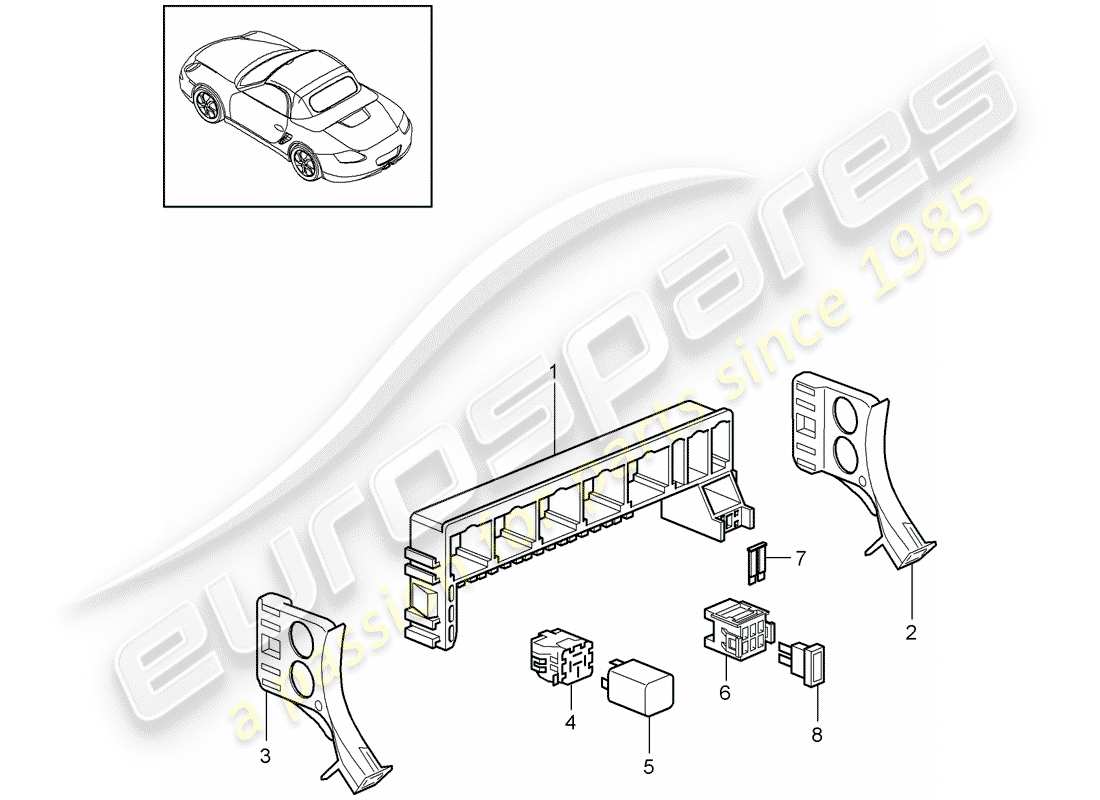 porsche 2012 (987 boxster) central electrics rear end parts diagram
