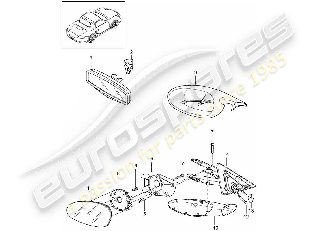 porsche 2006 (987 boxster) interior mirror exterior mirror parts diagram