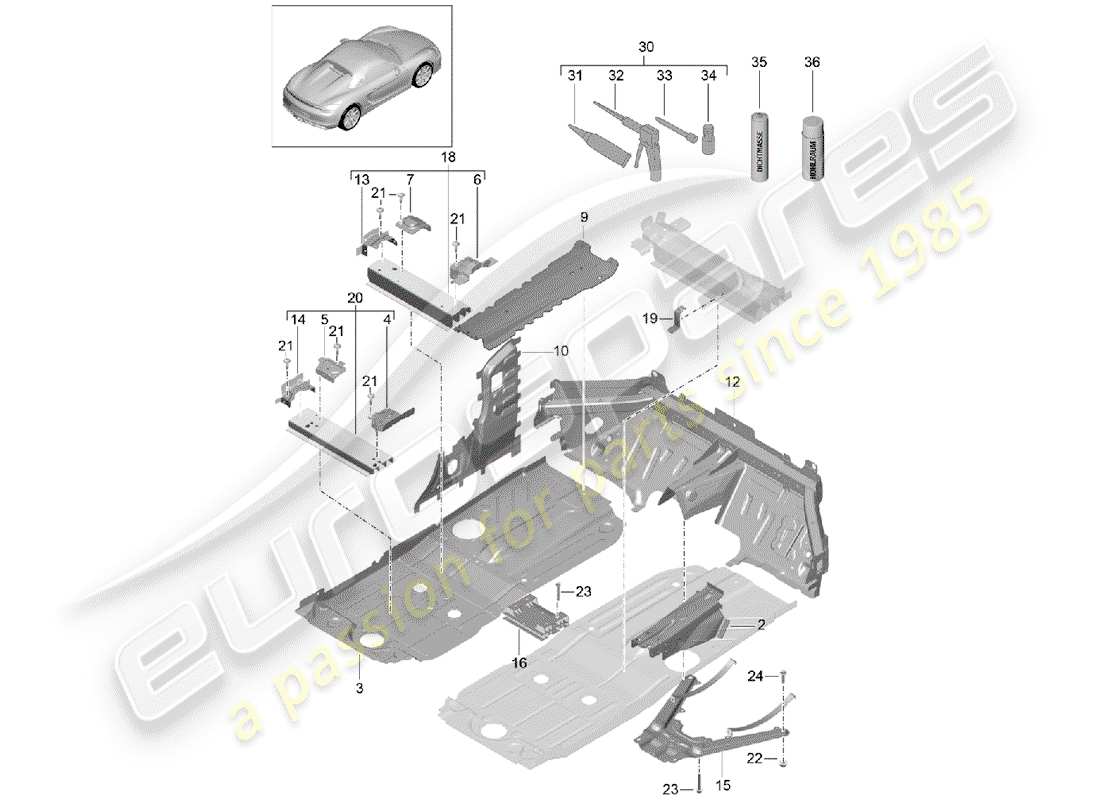 porsche 2016 (981 boxster spyder) floor plates center parts diagram