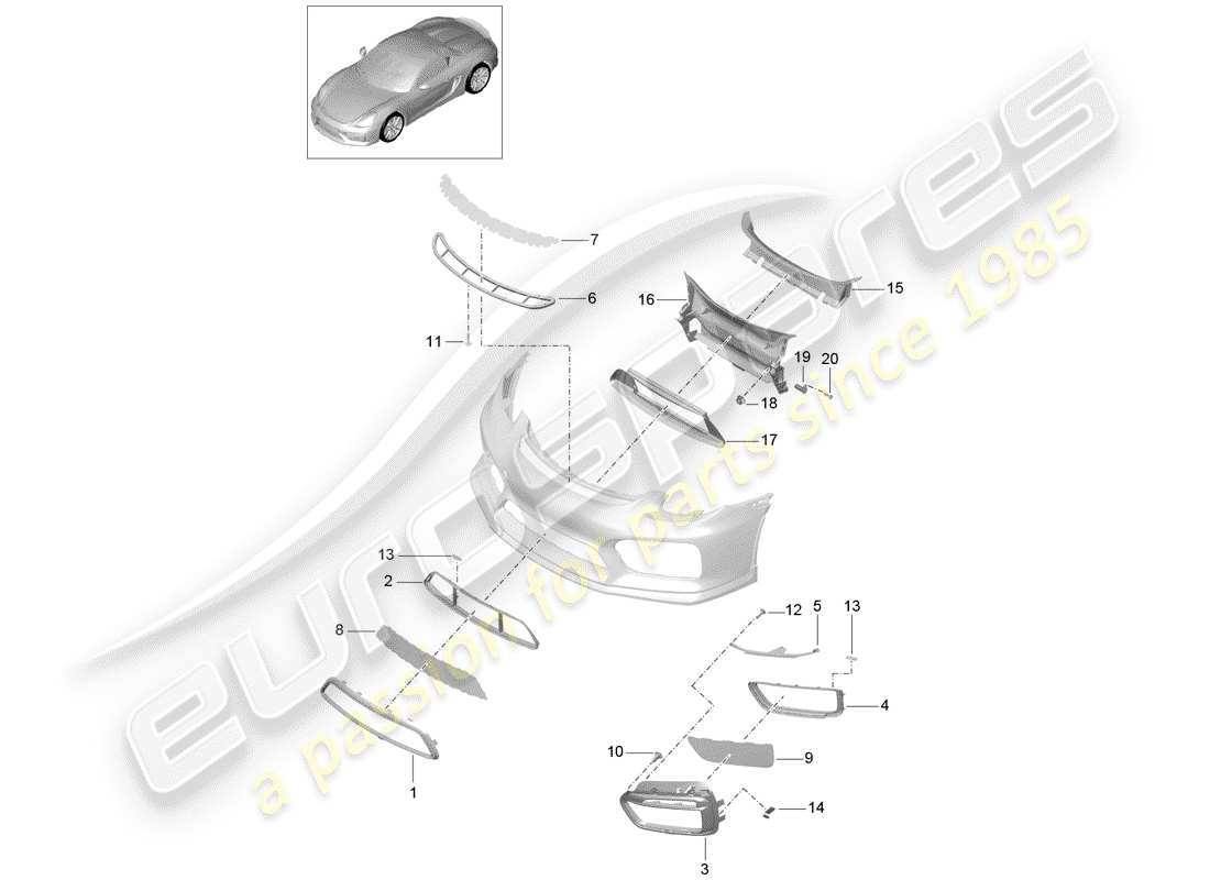 porsche 2016 (981 boxster spyder) bumper front air guide parts diagram
