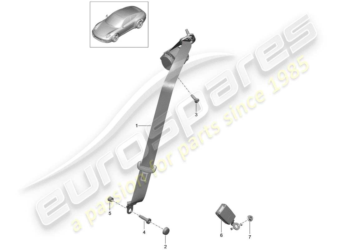 porsche 2016 (991-1) three-point safety belt rear parts diagram