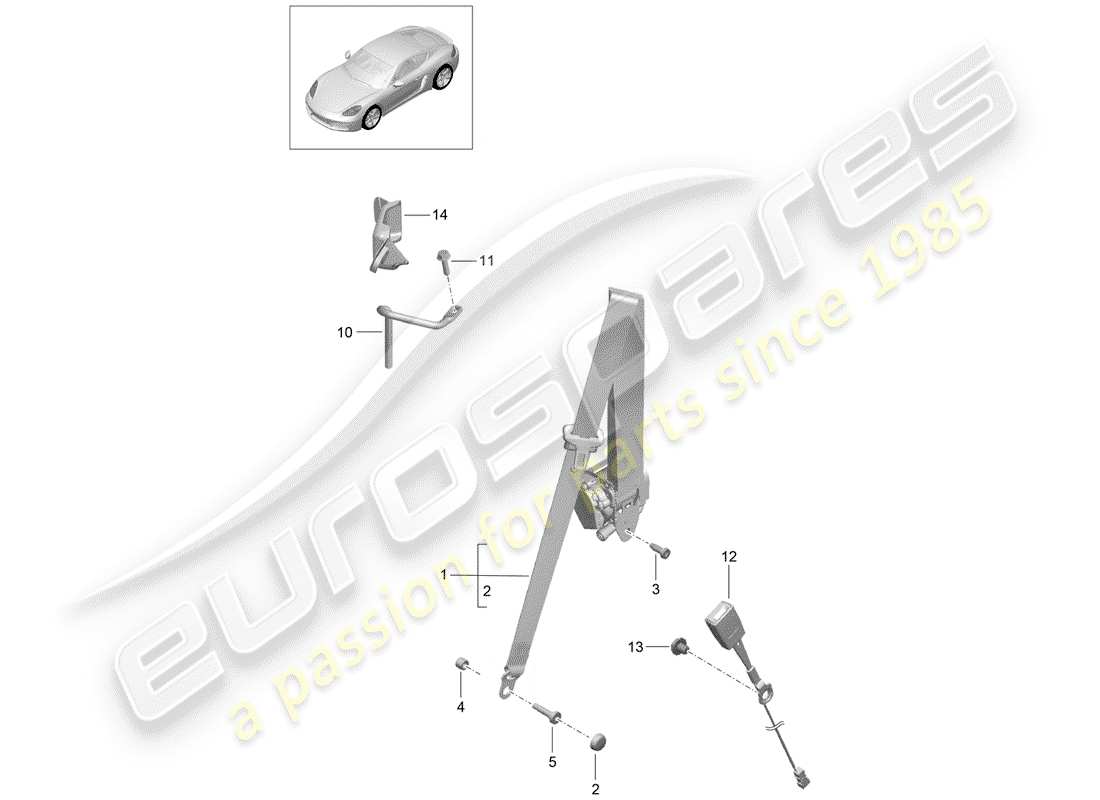 porsche 2017 (718 cayman) three-point safety belt part diagram
