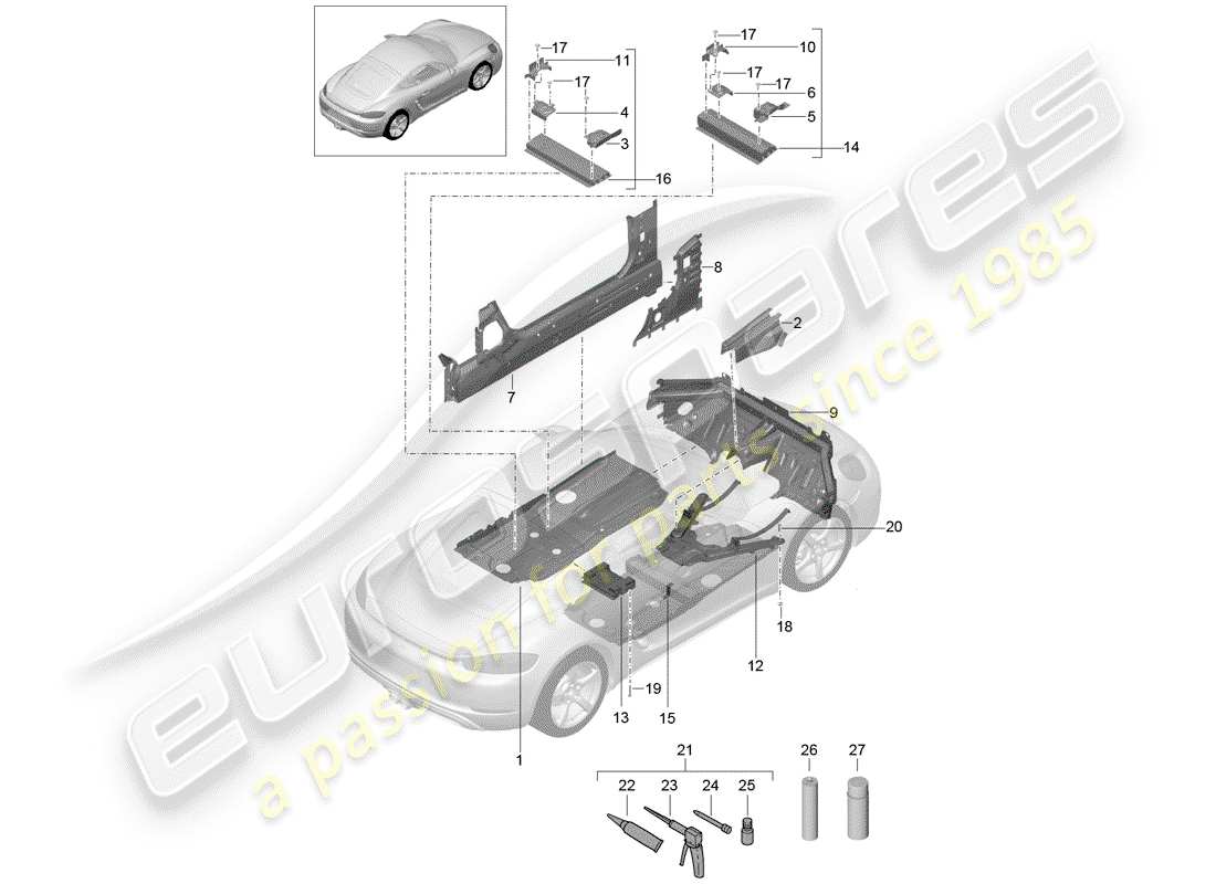 porsche 2017 (718 cayman) floor plates center part diagram