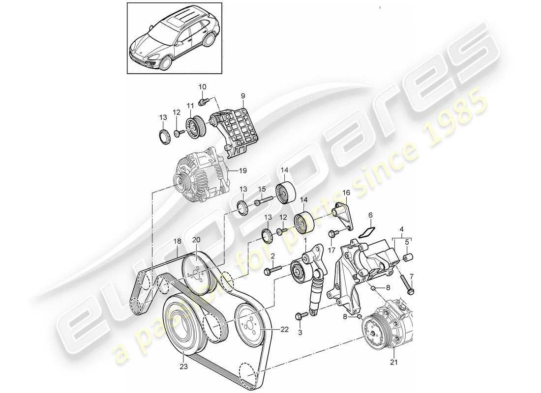 porsche 2016 (cayenne e2 92a) belt tensioner damper v-belt part diagram