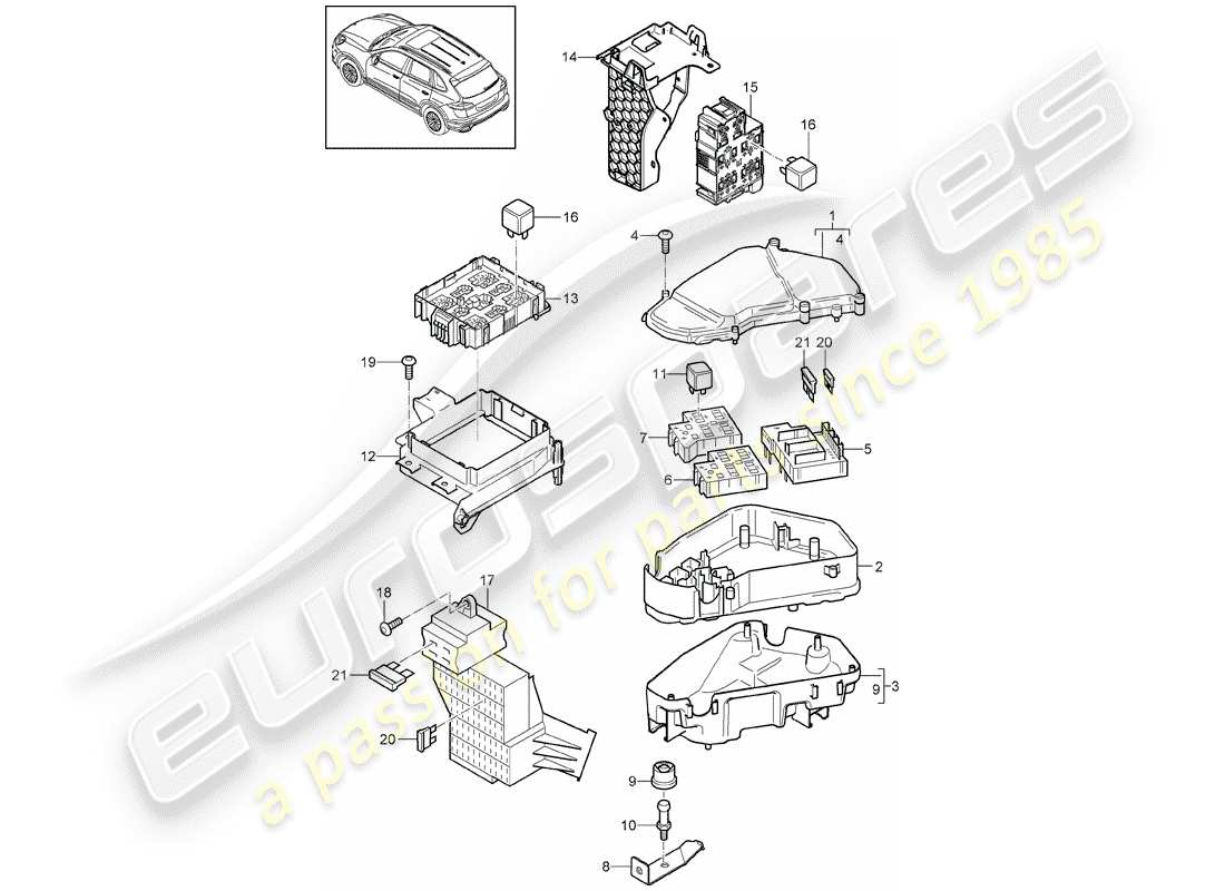 porsche 2016 (cayenne e2 92a) central electrics fuse box d - mj 2015>> part diagram