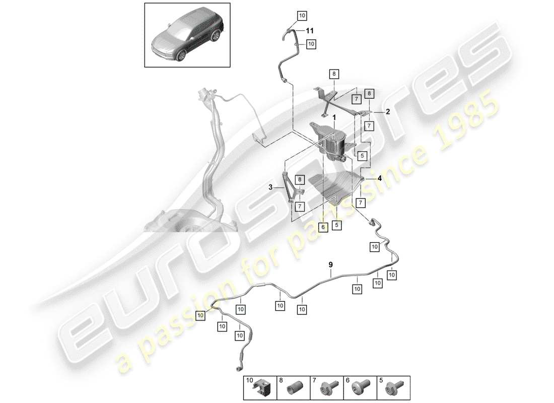 porsche 2019 (cayenne e3 9ya/9yb) activated charcoal container parts diagram