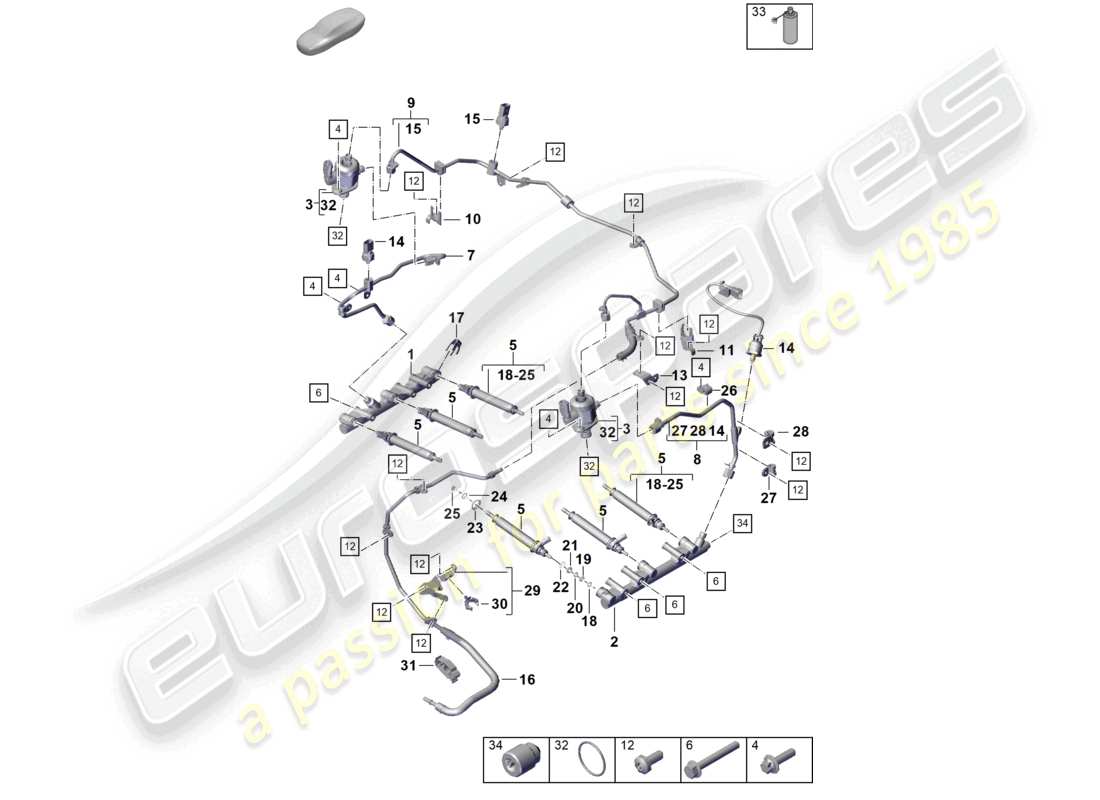 porsche 2017 (718 boxster) injection system high pressure pump high-pressure injector parts diagram