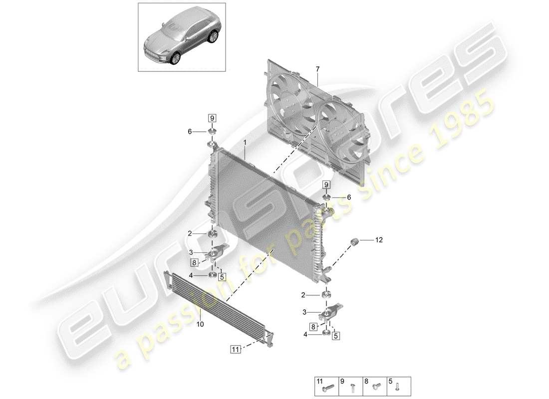 porsche 2019 (macan) cooler for coolant part diagram