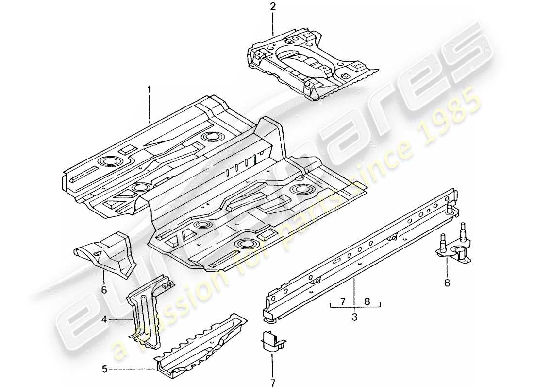 porsche 2001 (996 turbo / gt2) floor part diagram