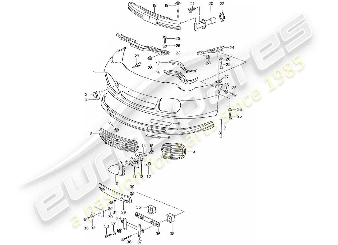 porsche 2002 (996 turbo / gt2) bumper part diagram