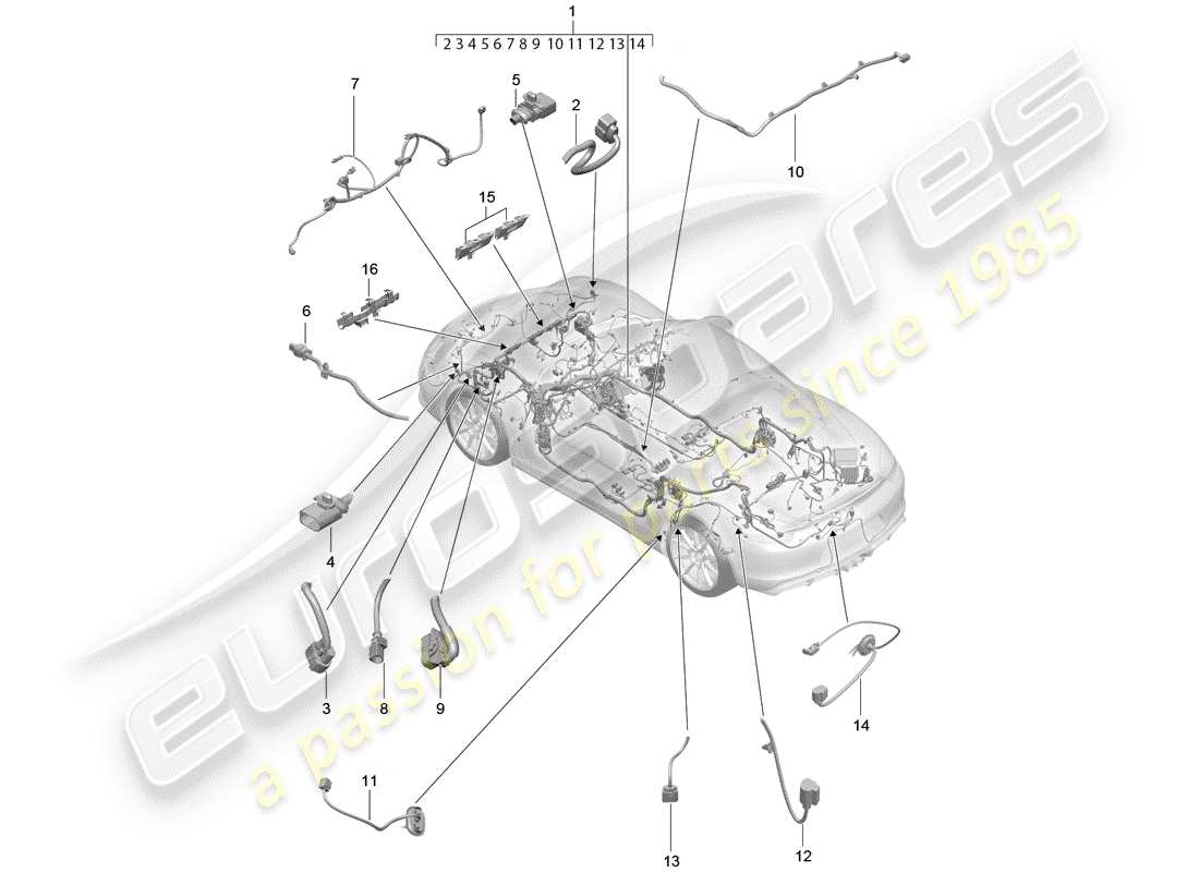 porsche 2016 (981 boxster spyder) wiring looms passenger compartment and part section wiring harness parts diagram