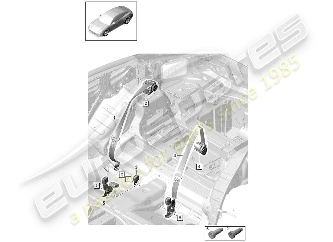 porsche 2019 (panamera 971-1) seat belt with rear belt tensioner unit part diagram