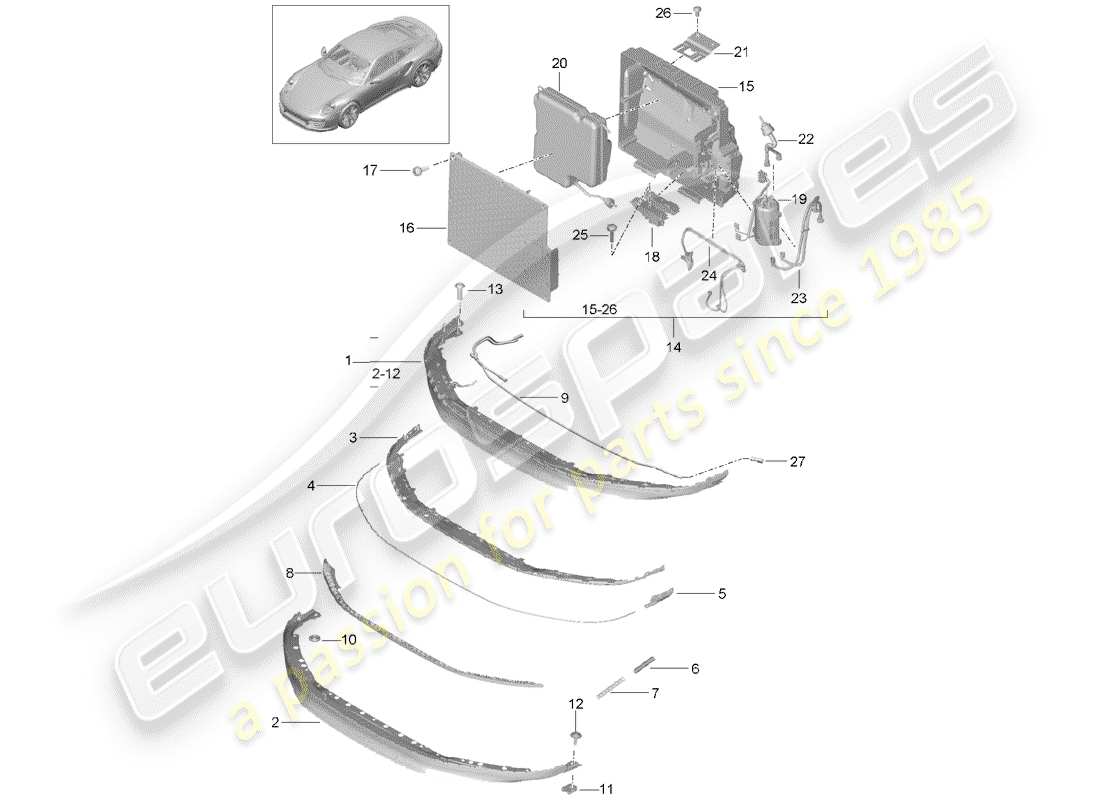 porsche 2015 (991-1 turbo) front spoiler part diagram