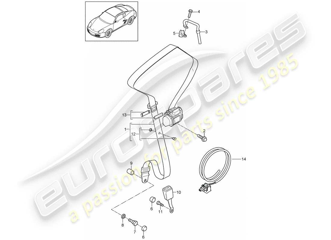 porsche 2007 (987 cayman) three-point safety belt part diagram