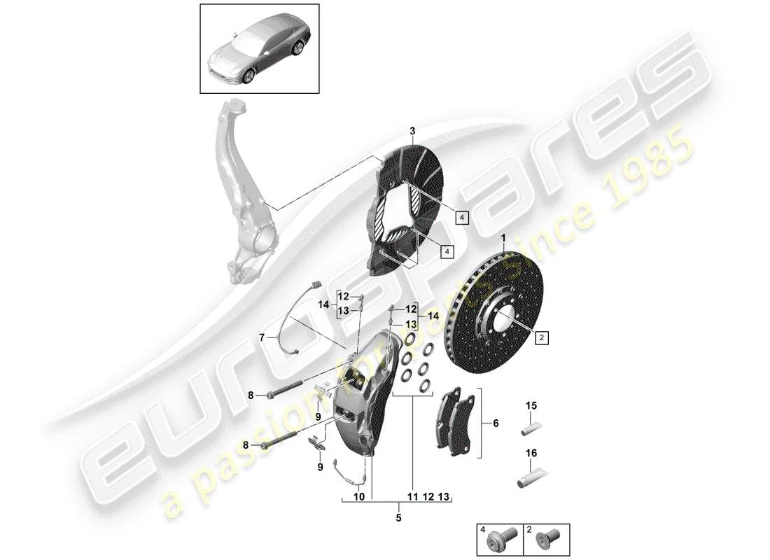 porsche 2018 (panamera 971-1) disc brake pccb front axle part diagram