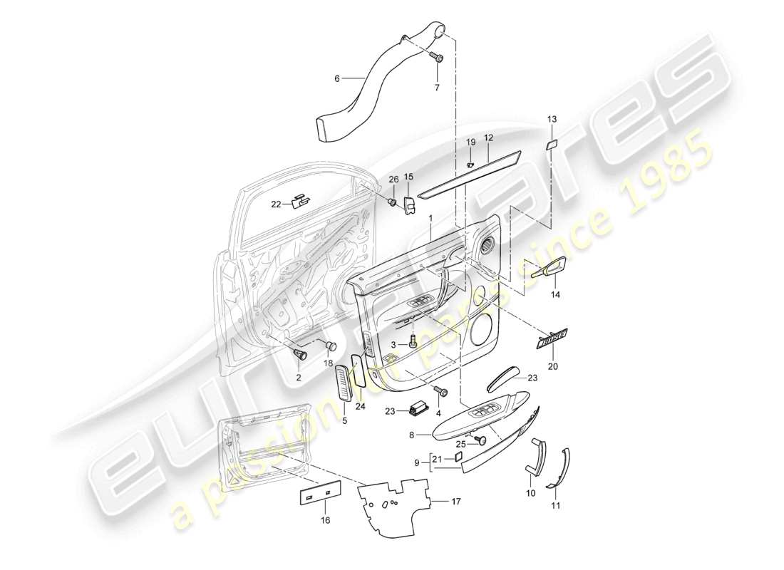 porsche 2010 (cayenne e1 9pa) door panel front with: damping parts diagram