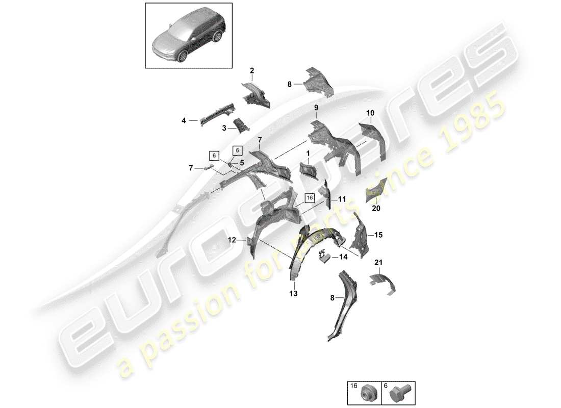 porsche 2019 (cayenne e3 9ya/9yb) side part rear, inner parts diagram