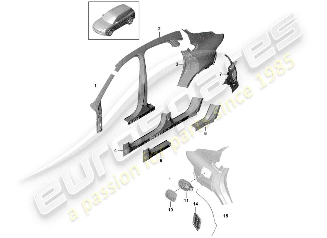 porsche 2019 (cayenne e3 9ya/9yb) side part outer coupe parts diagram